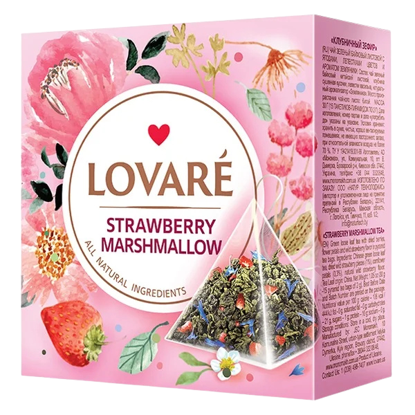 LOVARÉ Strawberry Marshmallow 30g (15 pyramid, zelený čaj) LOVARÉ Strawberry Marshmallow 30g (15 pyramid, zelený čaj)